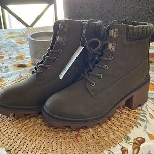 Dark green heeled boots